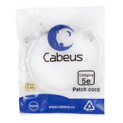 Патч-корд U/UTP, категория 5е, 2xRJ45/8p8c, неэкранированный, белый, PVC, 0.5м Cabeus PC-UTP-RJ45-Cat.5e-0.5m-WH