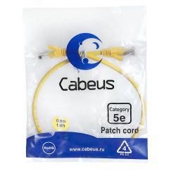 Патч-корд U/UTP, категория 5е, 2xRJ45/8p8c, неэкранированный, желтый, PVC, 0.5м Cabeus PC-UTP-RJ45-Cat.5e-0.5m-YL