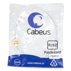 Патч-корд телефонный 2х6р4с, белый, PVC, 2 м Cabeus PC-TEL-RJ12-2m