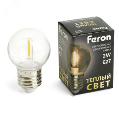 Лампа светодиодная LED 2вт Е27 2700К шар филамент FERON LB-383 48931