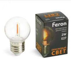 Лампа светодиодная LED 2вт Е27 оранжевый шар филамент FERON LB-383 48932