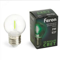 Лампа светодиодная LED 2вт Е27 зеленый шар FERON LB-383 48935