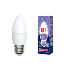 Лампа светодиодная LED-C37-7W/DW/E27/FR/NR Форма свеча, матовая.  Norma. Дневной (6500K). Uniel UL-00003797