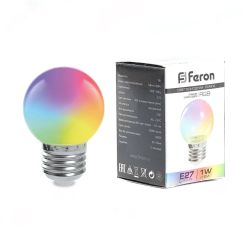 Лампа светодиодная LED 1вт Е27 RGB быстрая смена цвета шар FERON LB-37