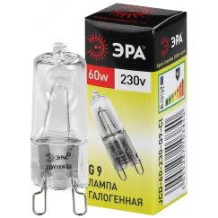 Лампа накаливания галогенная G9-JCD-60-230V-CL (галоген, капсула, 60Вт, нейтр, G9) (100/1000/35000) ЭРА C0027370