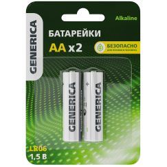 Батарейка щелочная Alkaline LR06/AA (2шт/блистер) GENERICA IEK ABT-LR06-ST-L02-G