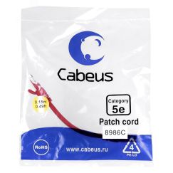 Патч-корд U/UTP, категория 5е, 2xRJ45/8p8c, неэкранированный, красный, LSZH, 0.15м Cabeus PC-UTP-RJ45-Cat.5e-0.15m-RD-LSZH