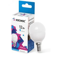 Лампа светодиодная LED 12Вт Шар 220В Е14 D45х90 4500К белый 1070 лм КОСМОС LkeLED12wGL45E1445