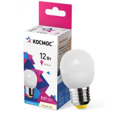 Лампа светодиодная LED 12Вт Шар 220В Е27 D45х90 3000К теплый 1070 лм КОСМОС LkeLED12wGL45E2730