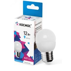 Лампа светодиодная LED 12Вт Шар 220В Е27 D45х90 4500К белый 1070 лм КОСМОС LkeLED12wGL45E2745