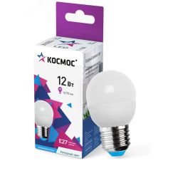 Лампа светодиодная LED 12Вт Шар 220В Е27 D45х90 6500К холодный 1070 лм КОСМОС LkeLED12wGL45E2765