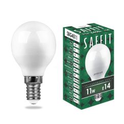 Лампа светодиодная LED 11вт Е14 дневной матовый шар SAFFIT SBG4511