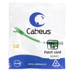Патч-корд U/UTP, категория 5е, 2xRJ45/8p8c, неэкранированный, зеленый, PVC, 0.15м Cabeus PC-UTP-RJ45-Cat.5e-0.15m-GN