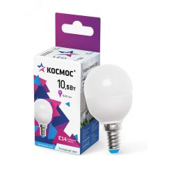 Лампа светодиодная LED 10.5Вт Шар 220В Е14 D45х82 6500К холодный 840 лм КОСМОС LkeLED10.5wGL45E1465