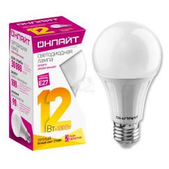 Лампа светодиодная LED 12вт E27 теплый ОНЛАЙТ 71682