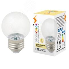 LED-G45-1W/3000K/E27/CL/С Лампа декоративная      светоддиодная. Форма шар, прозрачная. Теплый белыйсвет (3000K). Картон. ТМ Volpe. Uniel UL-00005807