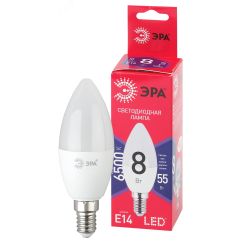 Лампа светодиодная LED B35-8W-865-E14 R (диод, свеча, 8Вт, хол, E14) (10/100/3500) ЭРА Б0045341