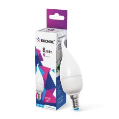 Лампа светодиодная LED 8.5Вт свеча на ветру 220В Е14 6500К холодный 720 лм КОСМОС LkecLED8.5wCWE1465