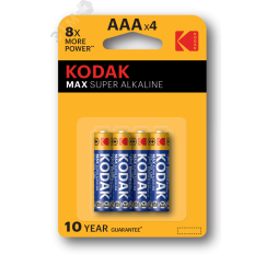 Батарейка Kodak LR03-4BL MAX SUPER Alkaline [K3A-4] (40/200/32000) KODAK Б0005124
