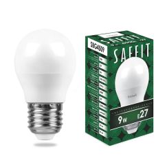 Лампа светодиодная LED 9вт Е27 белый матовый шар SAFFIT SBG4509