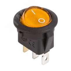 Выключатель клавишный круглый 12V 20А (3с) ON-OFF желтый с подсветкой REXANT 36-2587