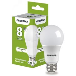 Лампа светодиодная A60 груша 8Вт 230В 4000К E27 GENERICA IEK LL-A60-08-230-40-E27-G