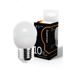 Лампа светодиодная LED 10Вт шар 220В Е27 6400К холодный 800 лм КОСМОС Sup_LED10WGL45E2764