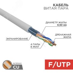 Витая пара  F/UTP CAT 5e PVC 4PR 24AWG INDOOR SOLID серый 305м REXANT 01-0143-R