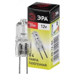 Лампа накаливания галогенная G4-JC-20W-12V (галоген, капсула, 20Вт, нейтр, G4) (100/1000/35000) ЭРА C0027369