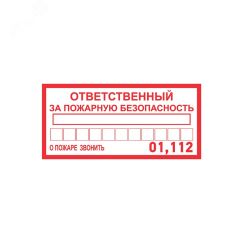 Наклейка информационный знак Ответственный за пожарную безопасность 100х200 мм, REXANT 56-0012