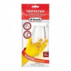 Перчатки латексные ''Для деликатной уборки'' с х/б напылением XL, 2 шт., желтые Komfi АДМ 17066