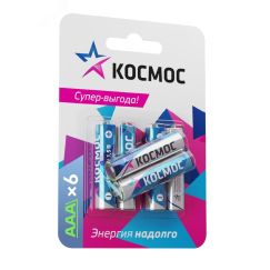 Батарейка  LR03 (АAA) 1.5V Alkaline 6BL, КОСМОС КОСМОС KOCLR03BL6