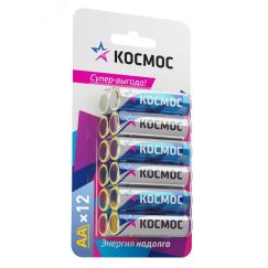 Батарейка LR6 (AA) 1.5V Alkaline 12BL, КОСМОС KOCLR6BL12