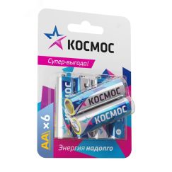 Батарейка LR6 (AA) 1.5V Alkaline 6BL, КОСМОС KOCLR6BL6
