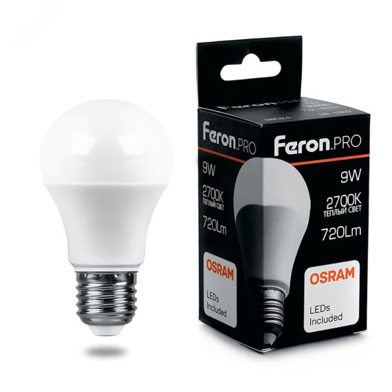 Лампа светодиодная LED 9вт Е27 теплый Feron.PRO FERON 38026