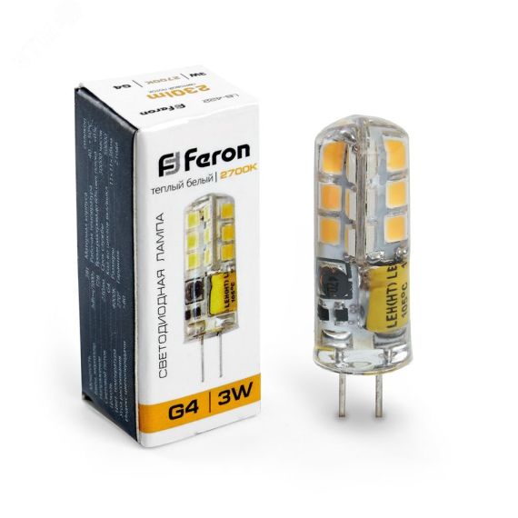 Лампа светодиодная LED 3вт 12в G4 теплый капсульная FERON 25531