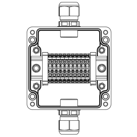 Взрывозащищенная клеммная коробка из полиэстера TBE-P-03-(10xCBC.4)-1xPACMP(A)-1xPACMP(C)1Ex e IIC Т5 Gb / Ex tb IIIC T95°C Db IP66