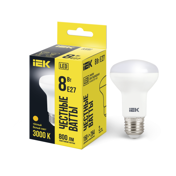 Лампа светодиодная R63 рефлектор 8Вт 230В 3000К E27 IEK