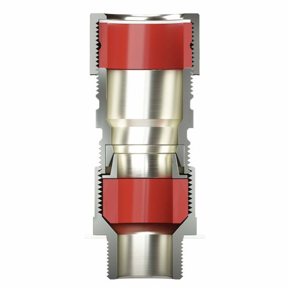 Взрывозащищенный кабельный ввод серии КА для бронированного кабеля М50х1,5 d:30,8-39мм D:36-46мм. Никелированная латунь IP66/IP68