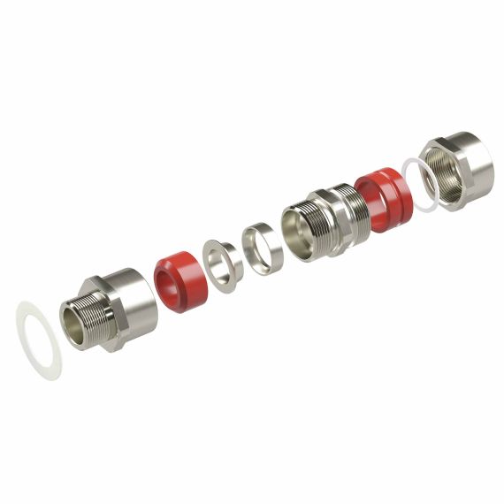 Взрывозащищенный кабельный ввод серии КА для бронированного кабеля М50х1,5 d:30,8-39мм D:36-46мм. Никелированная латунь IP66/IP68