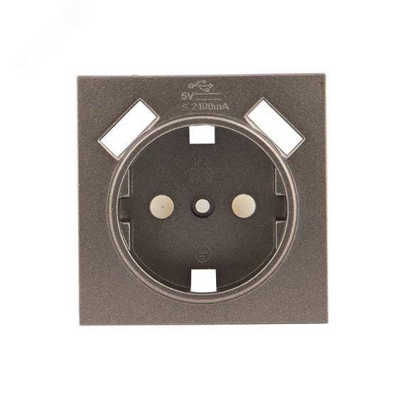 Валенсия лицевая панель розетки 1-местной с/з 16А графит с защ. штор. с 2 USB 2,1А EKF ESR16-L-028-60-2USB