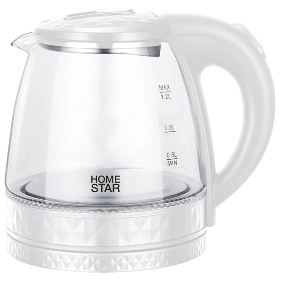Чайник HS-1053 на 1,2 л, цвет белый, стекло, пластик HomeStar 106464