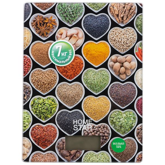 Весы кухонные электронные HS-3008 до 7 кг, рисунок ''Сердечки'' HomeStar 101217