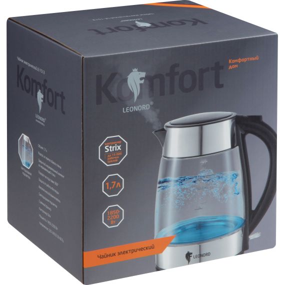 Чайник электрический LE-1513 на 1,7 л, материал стекло, пластик Leonord 107165
