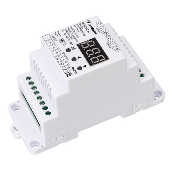 Декодер SMART-K23-DMX512-DIN (12-24V, 3x6A) (ARL, IP20 Пластик, 5 лет) Arlight 027126