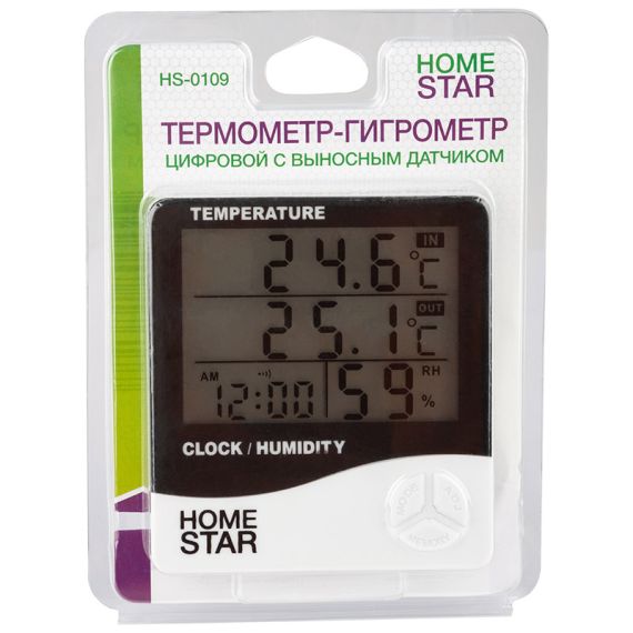 Термометр-гигрометр цифровой, с выносным датчиком HS-0109 HomeStar 104304