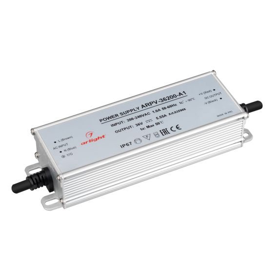 Блок питания ARPV-36200-A1 (36V, 5.55A, 200W) (, IP67 Металл, 3 года) Arlight 035966