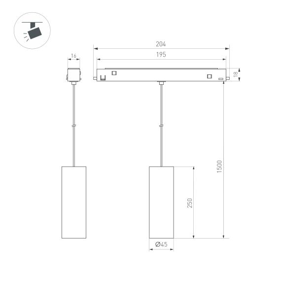 Светильник MAG-ORIENT-SPOT-HANG-R45-12W Warm3000 (WH, 24 deg, 48V, DALI) (IP20 металл, 3 года) Arlight 035831