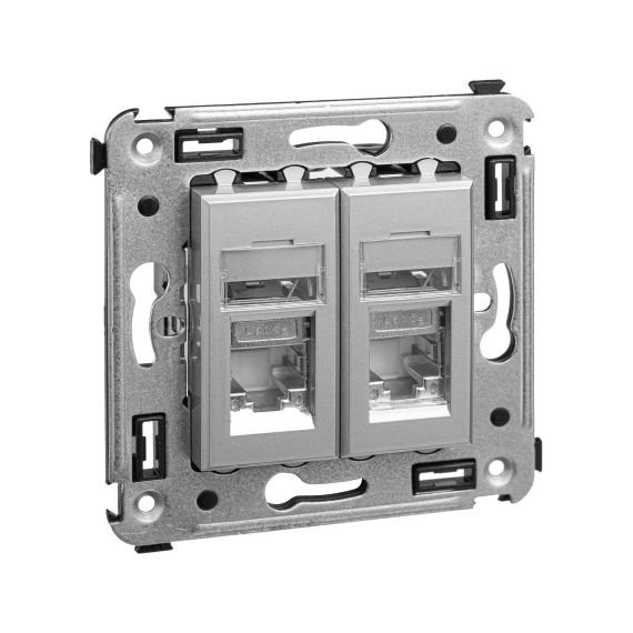 Компьютерная розетка RJ-45 в стену, кат.5e двойная экранированная,"Avanti", "Закаленная сталь" Компьютерная розетка RJ-45 в стену, кат.5e двойная экранированная,"Avanti", "Закаленная сталь"
