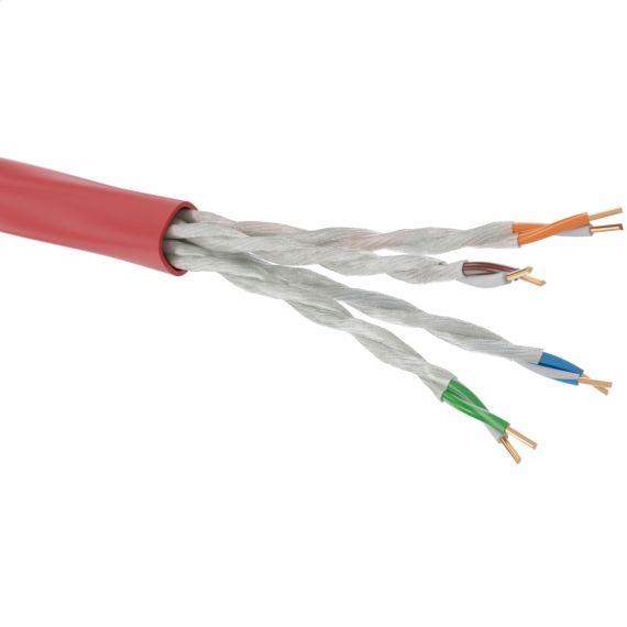 Кабель витая пара, неэкранированный U/UTP, категория 5e, 4 пары (24AWG), однопроволочный (solid), нг(А)-FRHF, внутренний, -25°C - +70°C,красный